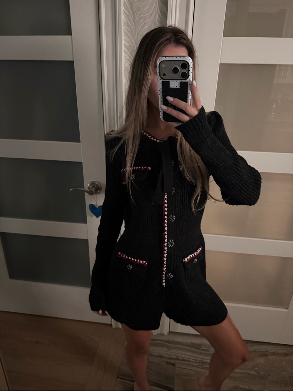 Self-Portrait Black Tweed Romper with Red and White Trim